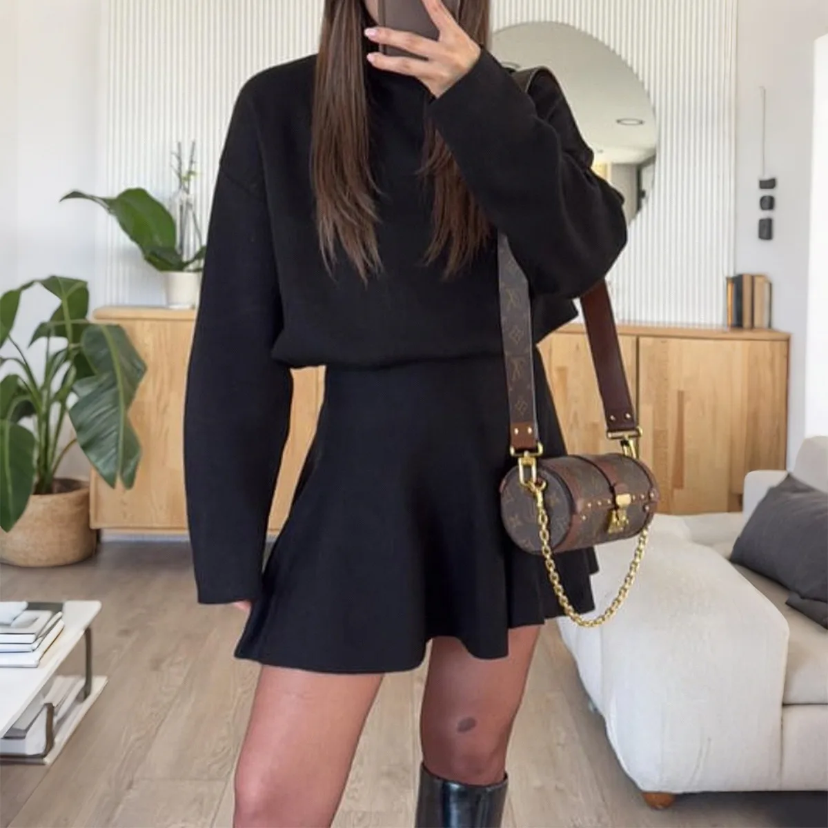 Two Pieces Sport Clothing Sets Women Fashion Long Sleeve Turtleneck Tops and Mini Skirts Suits image 4