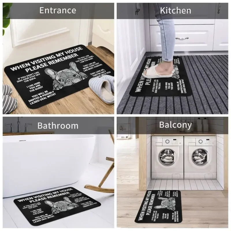 Tapis Polymères Antidérapant Personnalisé pour Chien, Bouledogue Français, Doorvirus, Salle de Bain, Cuisine, Salon, 40x60cm