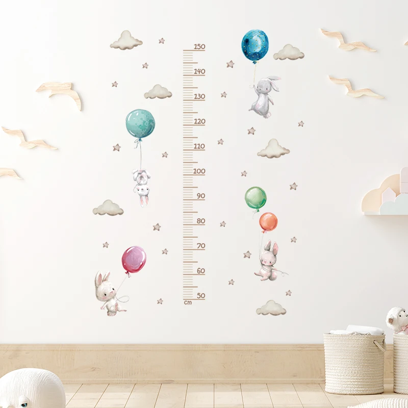 Balloon Bunny Height Measure Ruller Wall Stickers Height Chart for Kids Room Bedroom Growth Chart Wall Decals Nursery Stickers