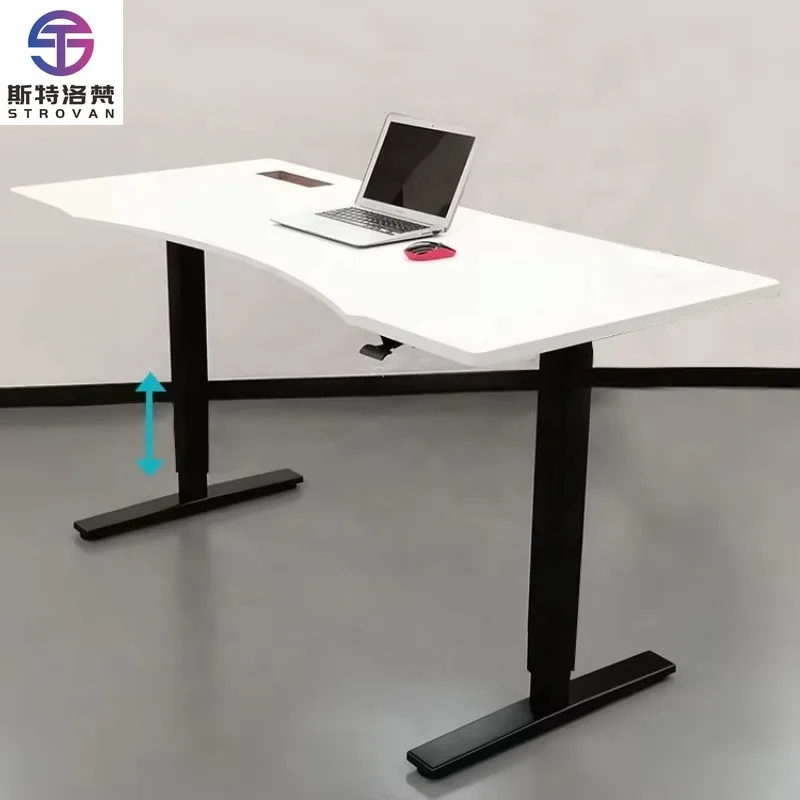 

Modern Home Office Ergonomic Computer Desk Compact Pneumatic Lifting Table with Height Adjustment Stand & Sit Feature