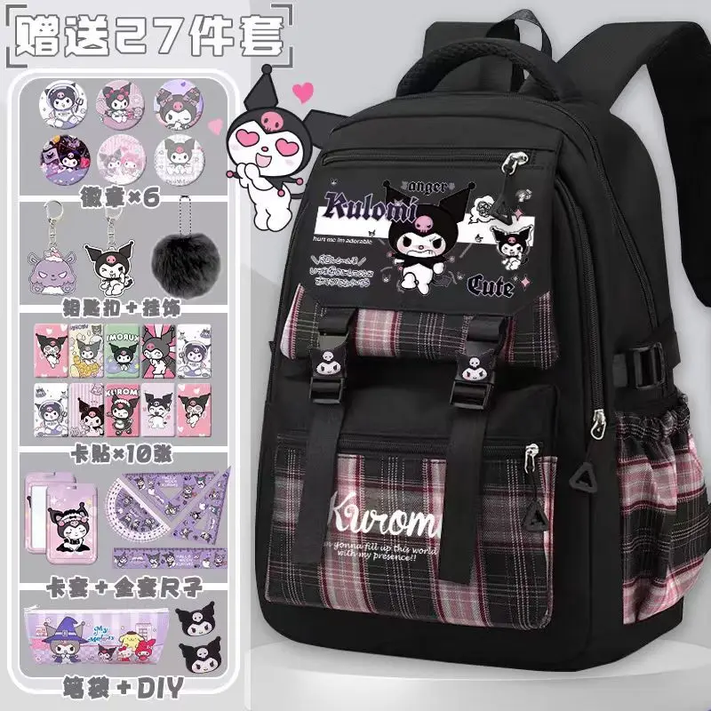 Cartoon Kuromi Schoolbag Grade 1-6 Anime Sanrioed Kids Backpack Large Capacity Lightweight Cartoon Bag School Supplies Kids Gift