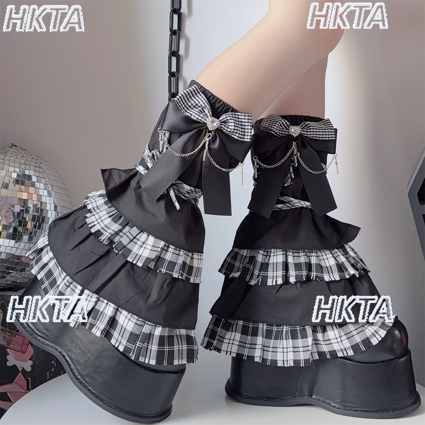 

Y2K Темная горячая девушка Субкультура в японском стиле Милый крутой клетчатый торт Кружевной бант Лолита Средняя трубка Ноги Теплые аксессуары для одежды Женские аксессуары