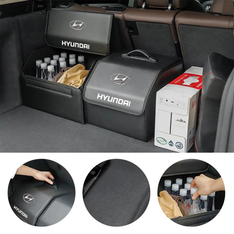 Car Trunk Storage Bag Leather Camping Box Collapsible For Hyundai Genesis N-LINE I10 I20 I30 I40 IX20 IX35 Kona Getz Veloster