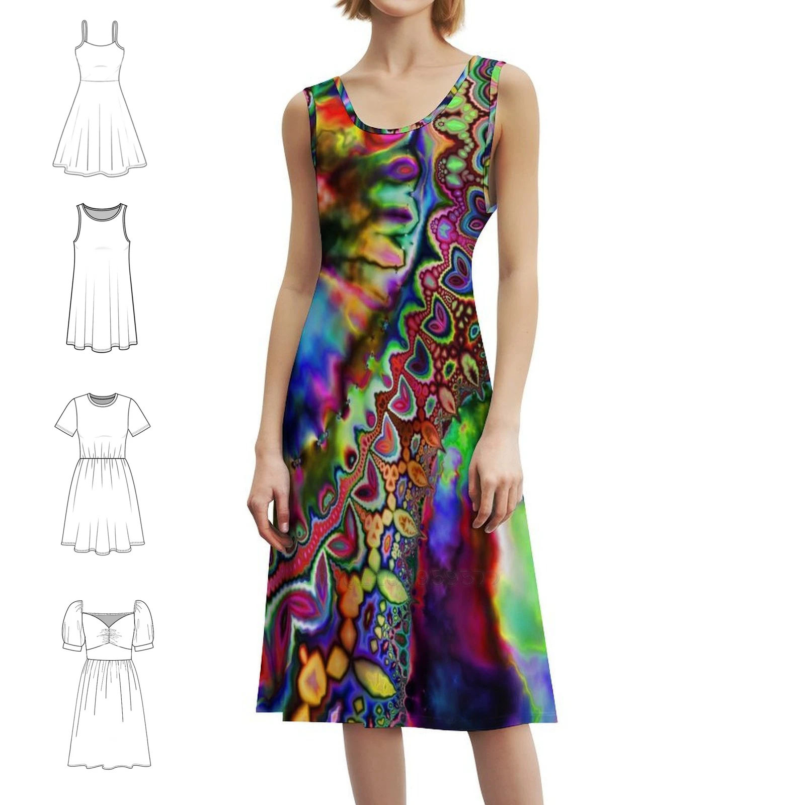 Ride The Rainbow Korean Style Dress For Women Elegant Casual Dress For Party Or Daily Wear Rainbow Fractal Psychedelic Trippy