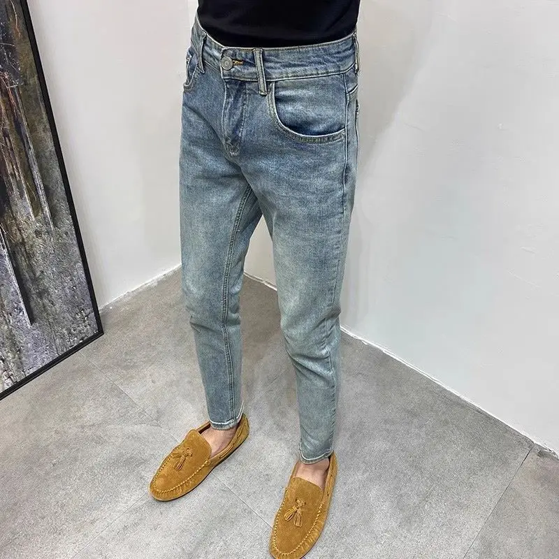 Korean Popular Clothes Designer Man High Quality Designer Men's Slim-fit 2026 New Youth Trendy Cool Simple Washed Stretch Jeans