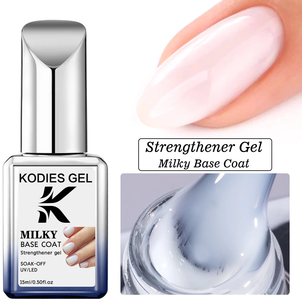 KODIES GEL Strengthener Gel Milky White Base Coat 15ML Semi Permanent UV/LED French Manicure Gel Varnish