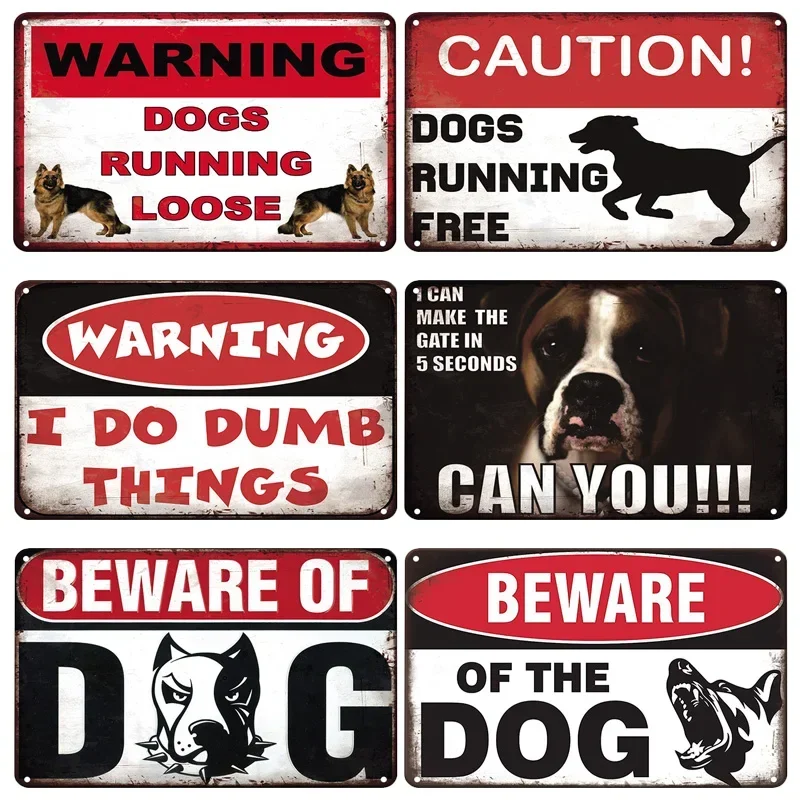 Retro Vintage Beware Of Dog Warning Vintage Tin Signs Caution Metal Plate Metal Poster Plaque For Club Home Pub Bar Wall Decor