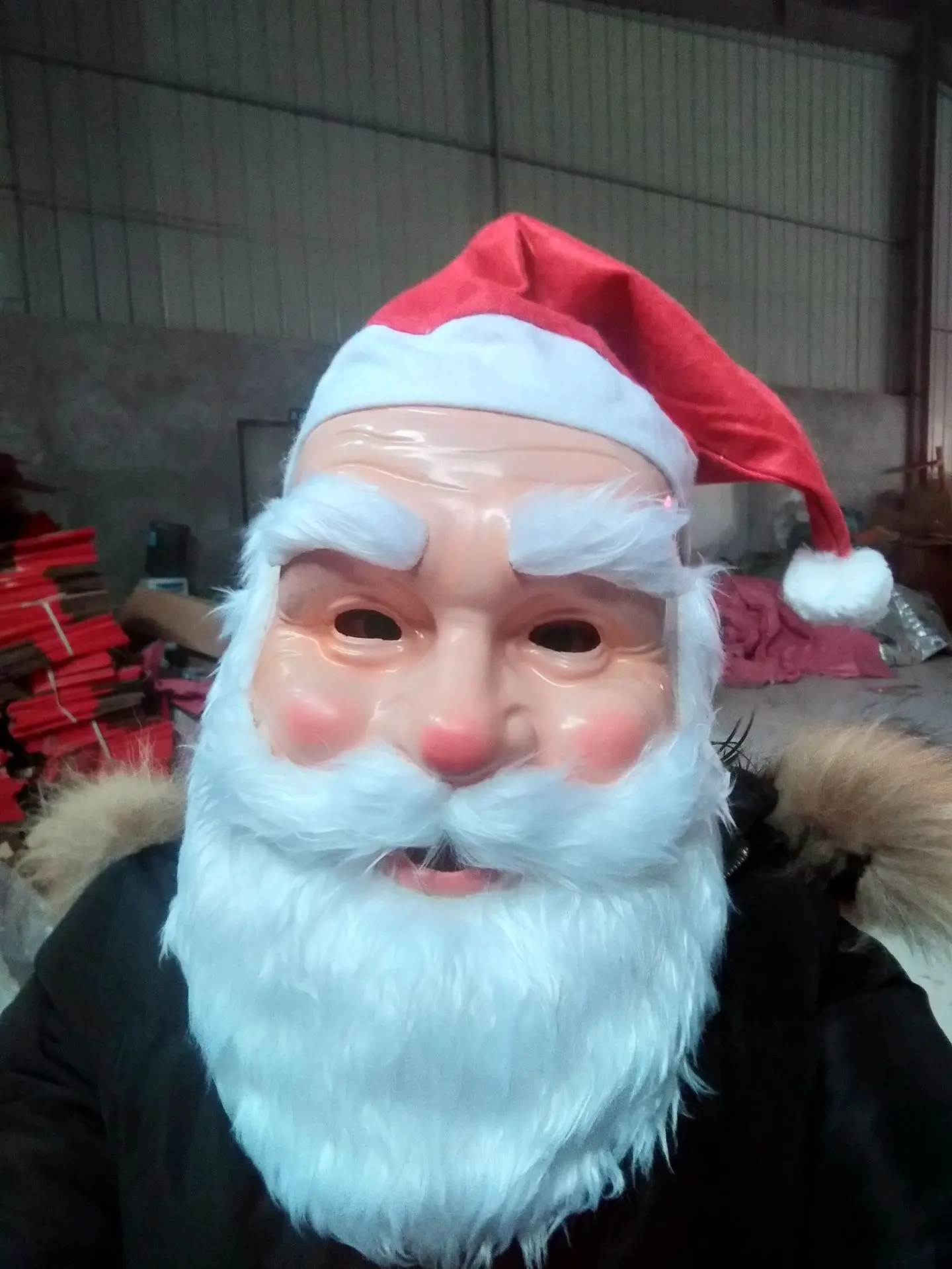 Santa Claus Latex Mask Xmas Hat Realistic Full Face Mask Fancy Costume Christmas New Years Party Supplies Funny Wig Beard Mask