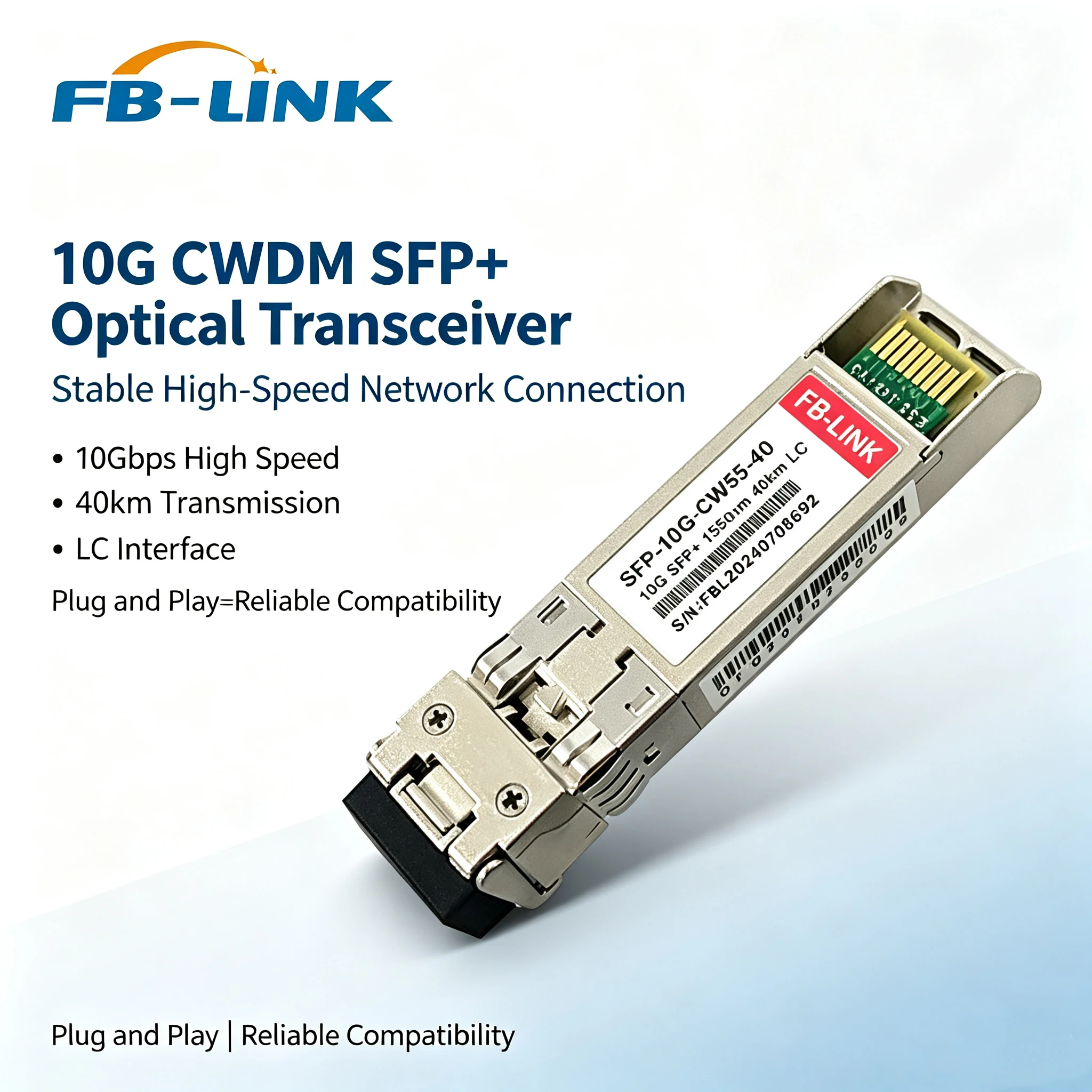 10G SFP+ CWDM 40KM Duplex LC Optical Transceiver 1470nm~1610nm Fiber Module SFP-10G-CWDM DDM Compatible with Cisco Mikrotik