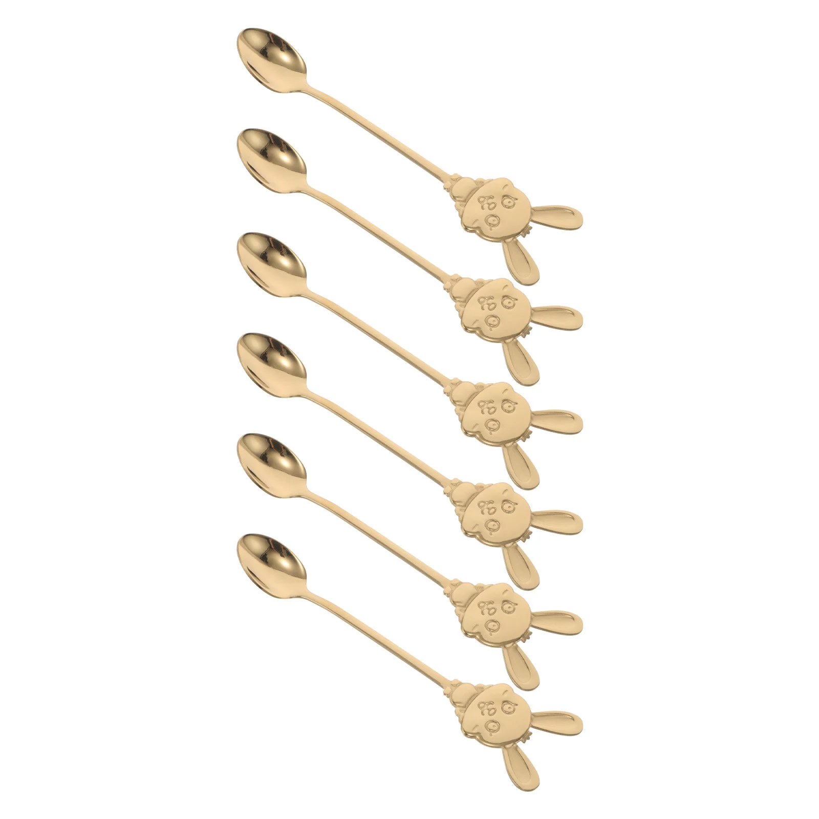 

6Pcs Stainless Steel Dessert Spoons Gold Rabbit Design Easter Coffee Spoon Set for Tea Party Pudding Cake Serving