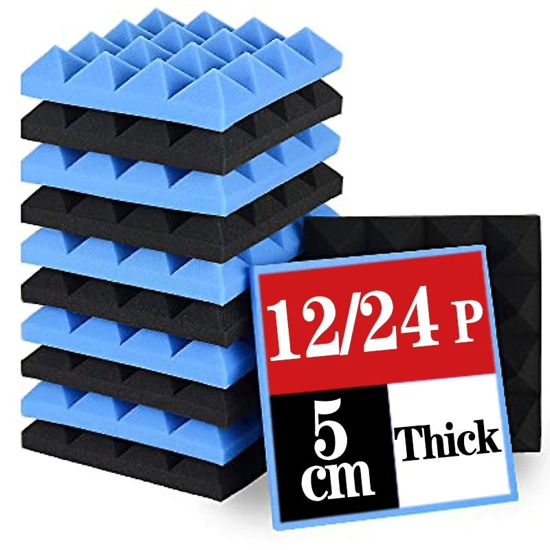 12/24Pcs 250x250x50mm Studio Acoustic Soundproof Foam Pyramid Sound Absorption Treatment Panel Noise Insulation Tile Protective