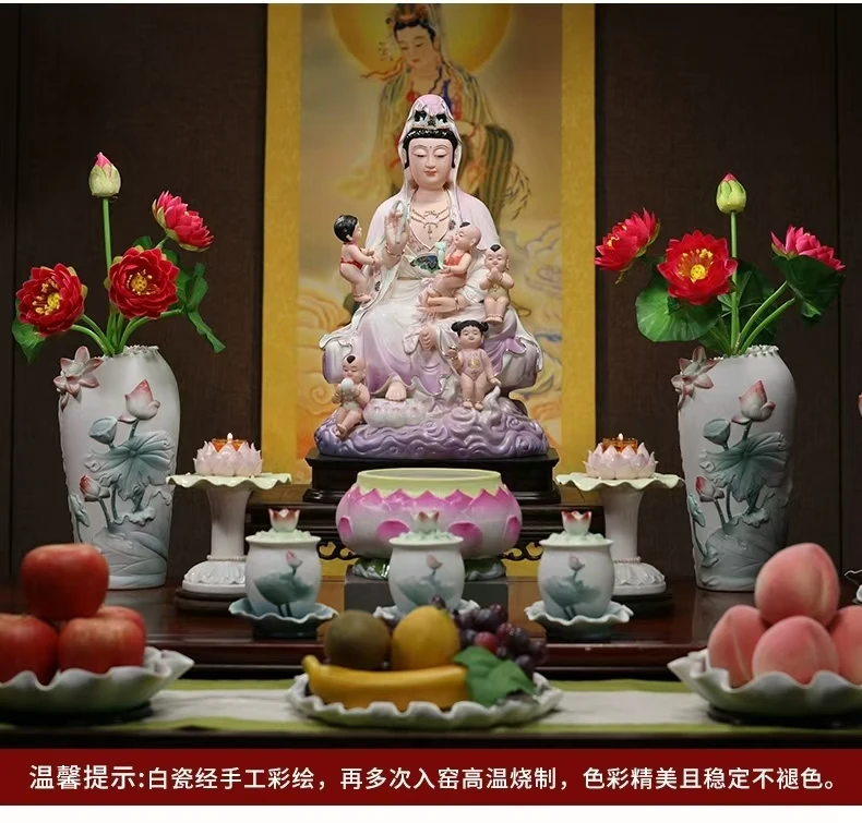 Ceramic Guanyin Avalokitesvara Bodhisattva statue Buddha statuette household family home worship ornament Wuzi guan yin figure