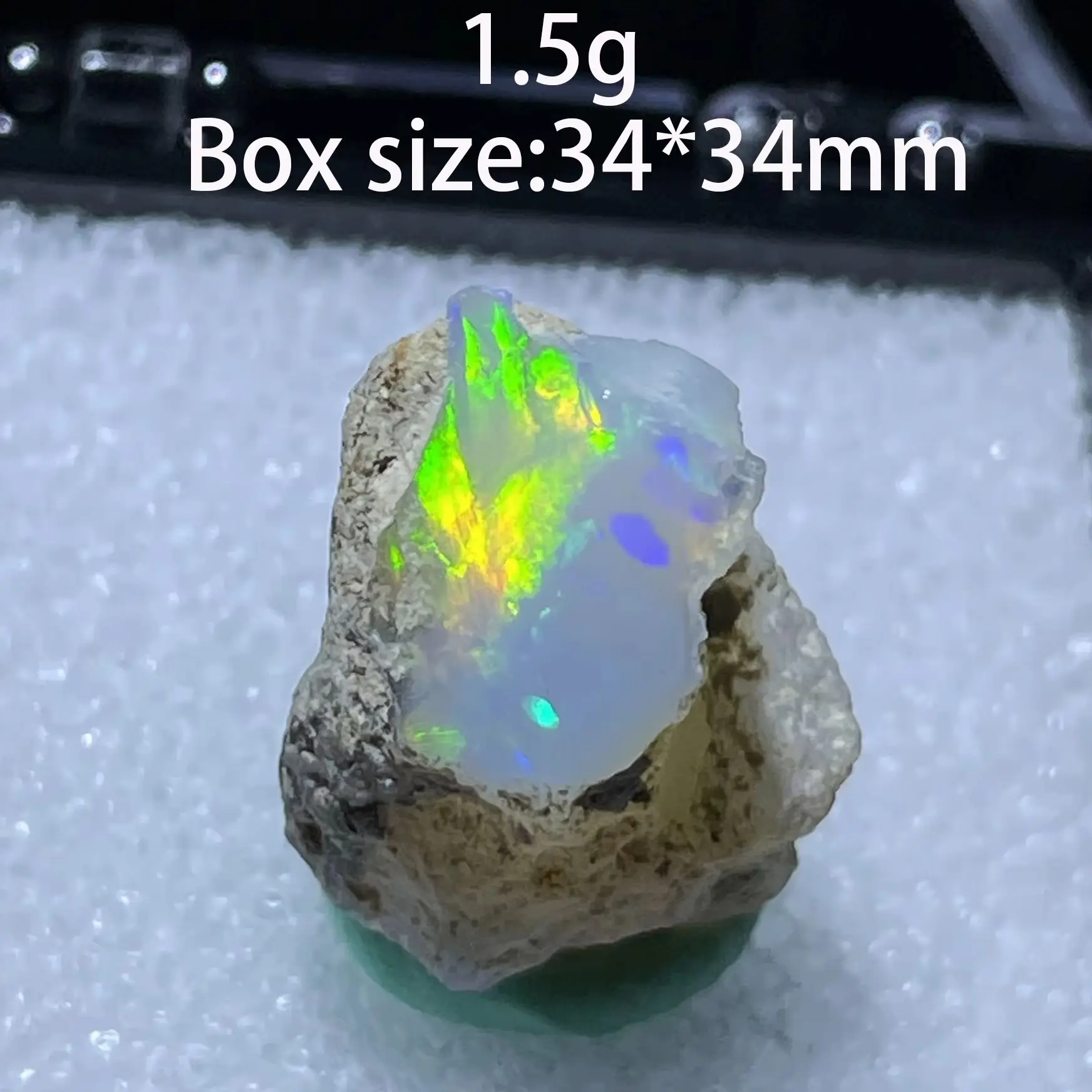 Natural Colorful Ethiopia Opal (No Need Water) Gem Mineral Specimen Box Size:34X34mm (Need Lighting) Small Cracks