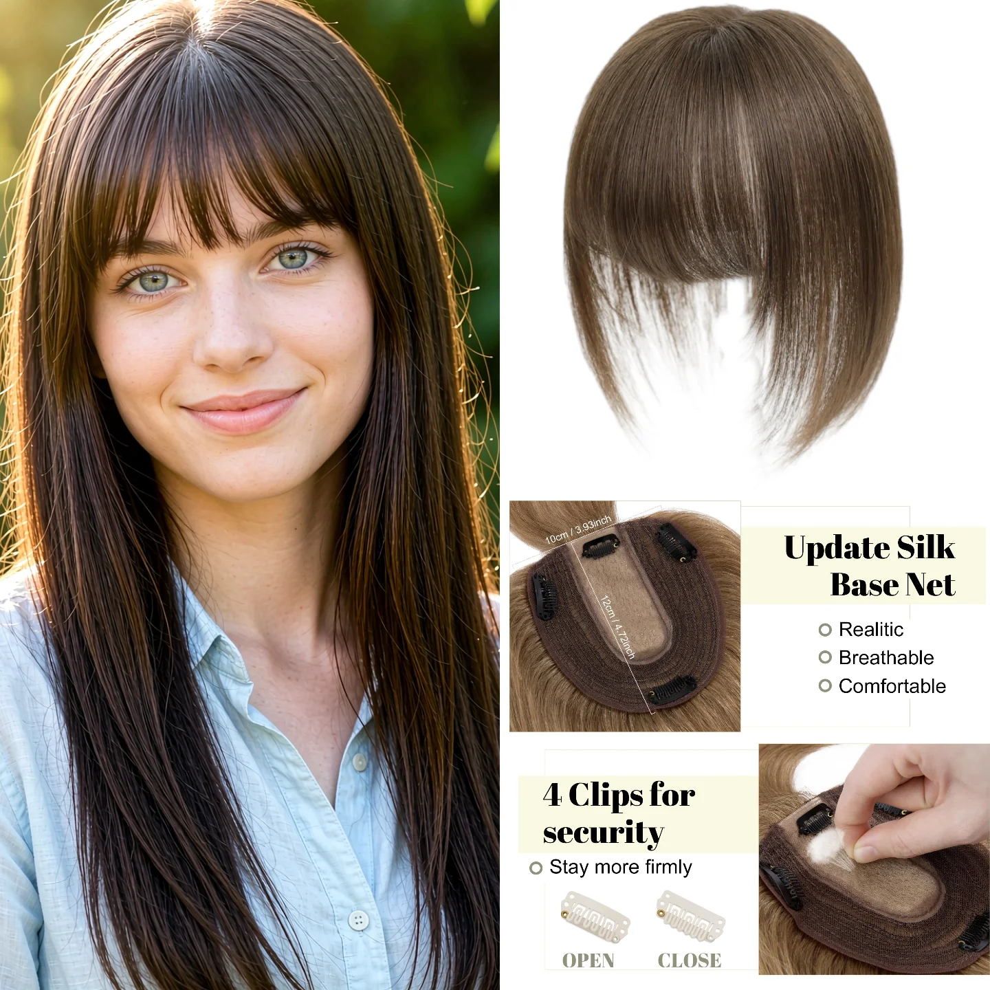 Female Hairpiece With Bangs Human Remy Hair Silk Lace Base Clip In 12x13cm 35cm Middle Part Machine Made #8 #613 Clearance Deal