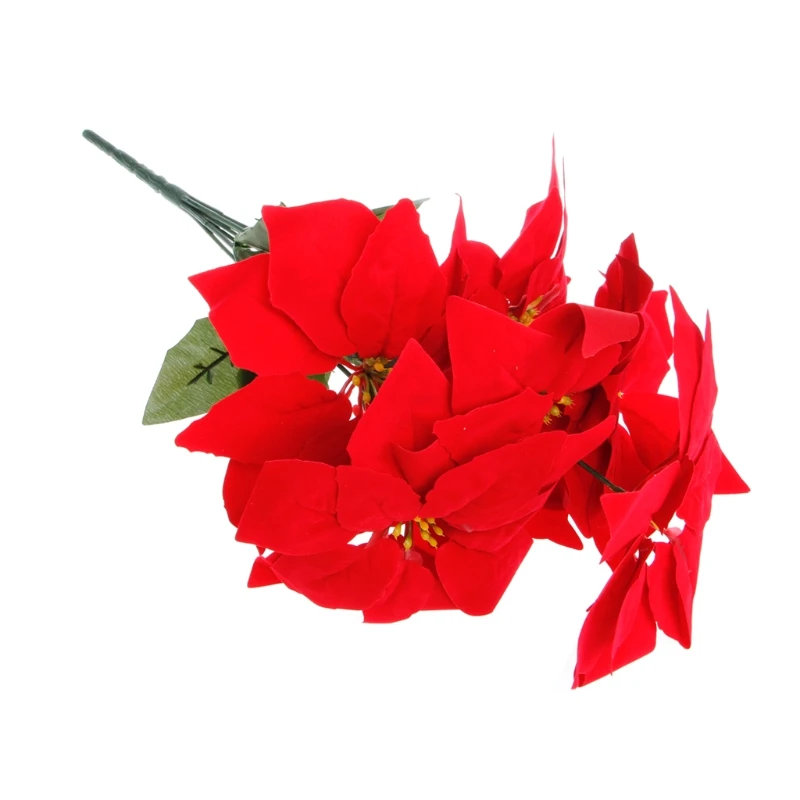 ประดิษฐ์ผ้าไหม Poinsettias ดอกไม้กลางช่อดอกไม้ตกแต่งบ้านคริสต์มาส DropShipping