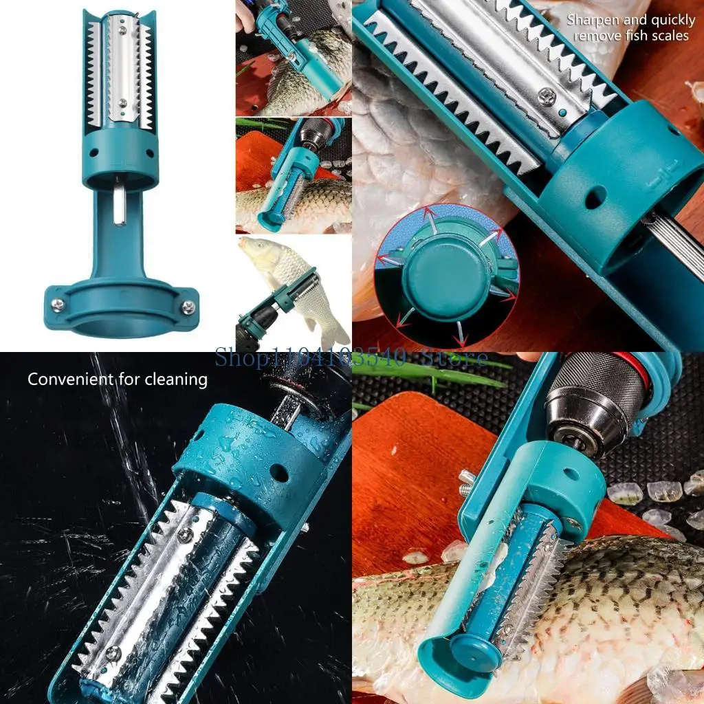

02DC Effortlessly Fish Scale Removal Tool Drill Powered Adapter 6 Razors Teeth Fast Setups for Home Kitchens Use