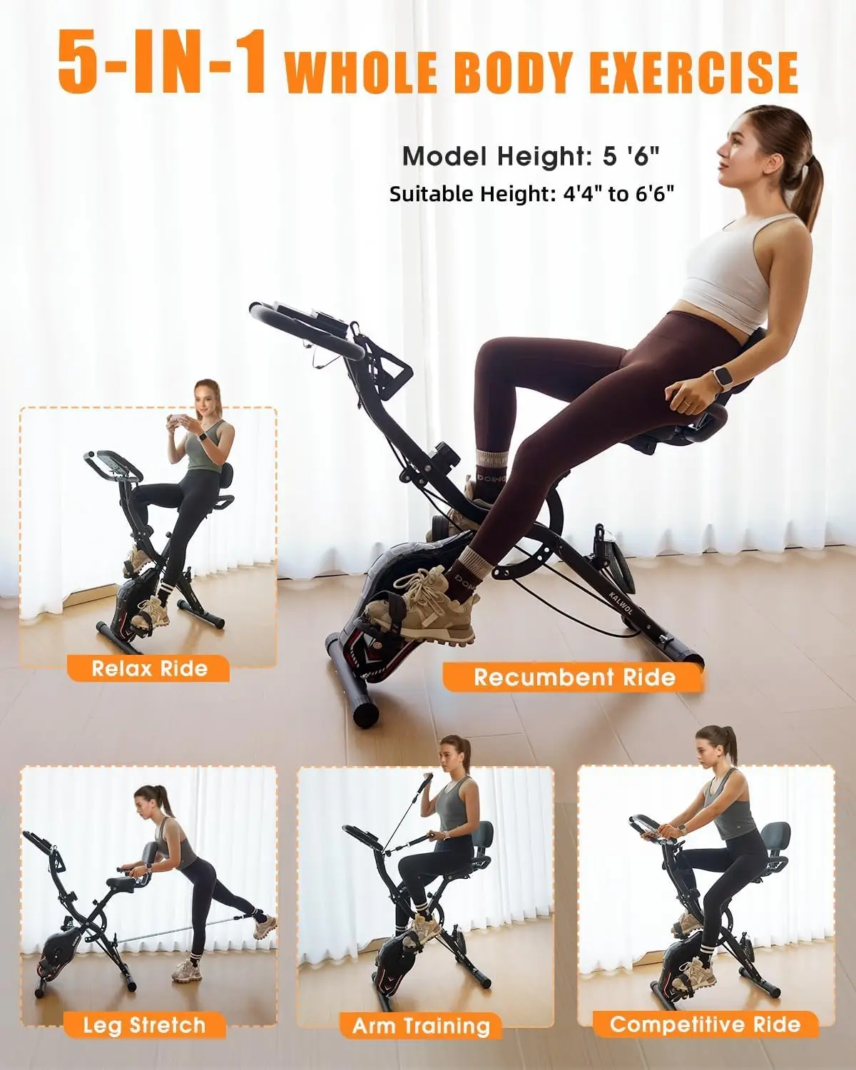 

5-in-1 Foldable Stationary Bike Upgraded 16-level Magnetic Resistance 10DB Near-silent Bike Upright Indoor Cycling Bike