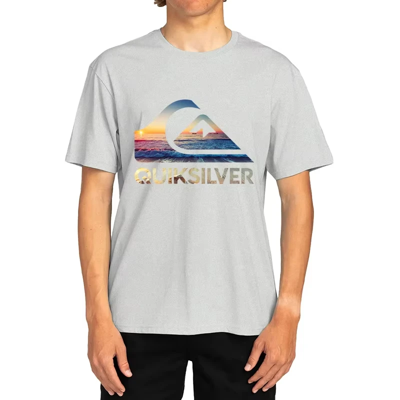 Summer Sunset Wave Logo T-Shirt for Men Women , Surf Style Graphic Tee, Oversized Cotton Summer Short Sleeve Top Streetwear