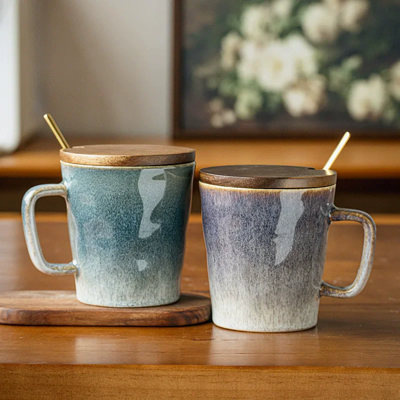 

2pcs Retro Creative Ceramic Mug Office Coffee Mug Beverage Cup Milk Cup Household Couple Cup Water Cups Tea Cups