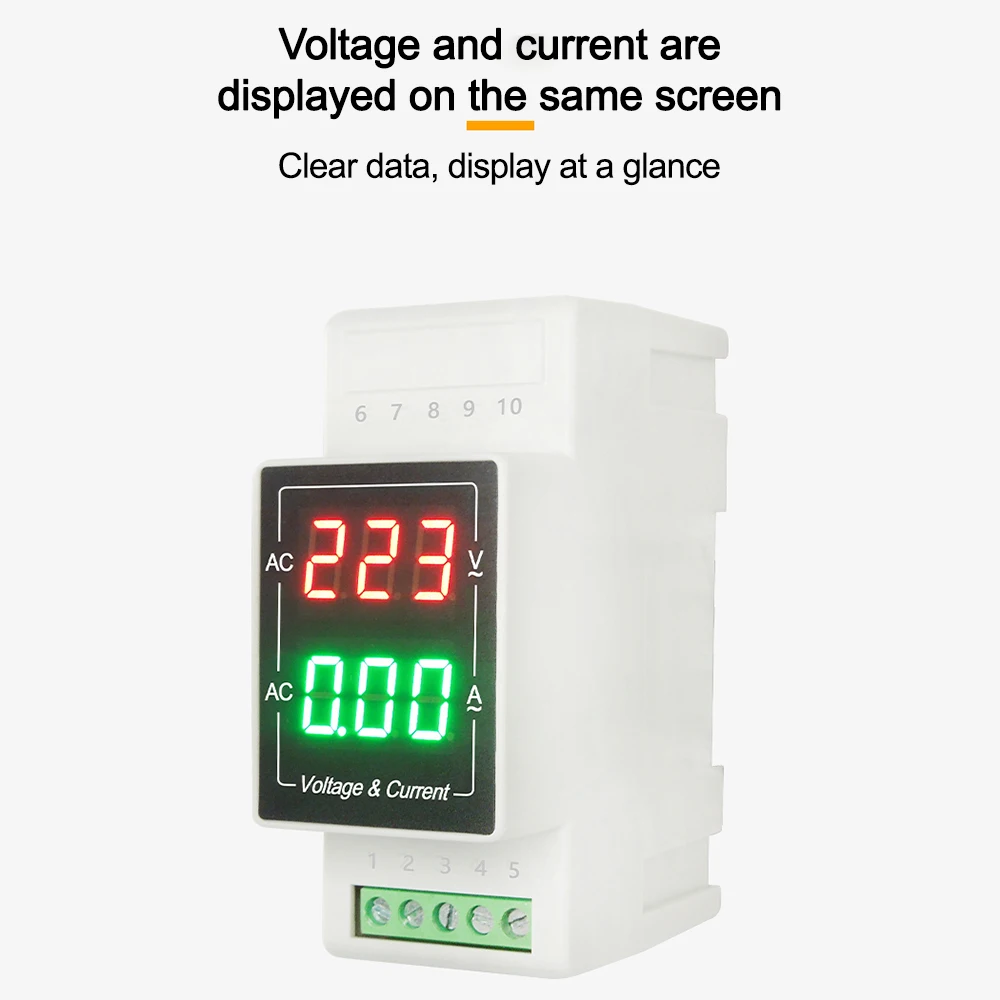 Din Rail Digital AC Voltmeter Ammeter 3-digit LED Dual Display Voltage Ampere Meter AC380V Single-phase Electricity Measurement