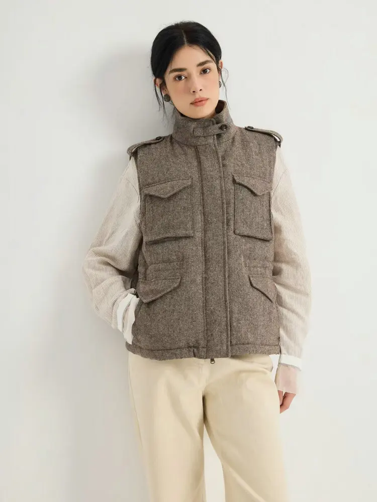 2026Autumn/Winter Women's Stand-Collar Sleeveless Goose Down & Wool Vest