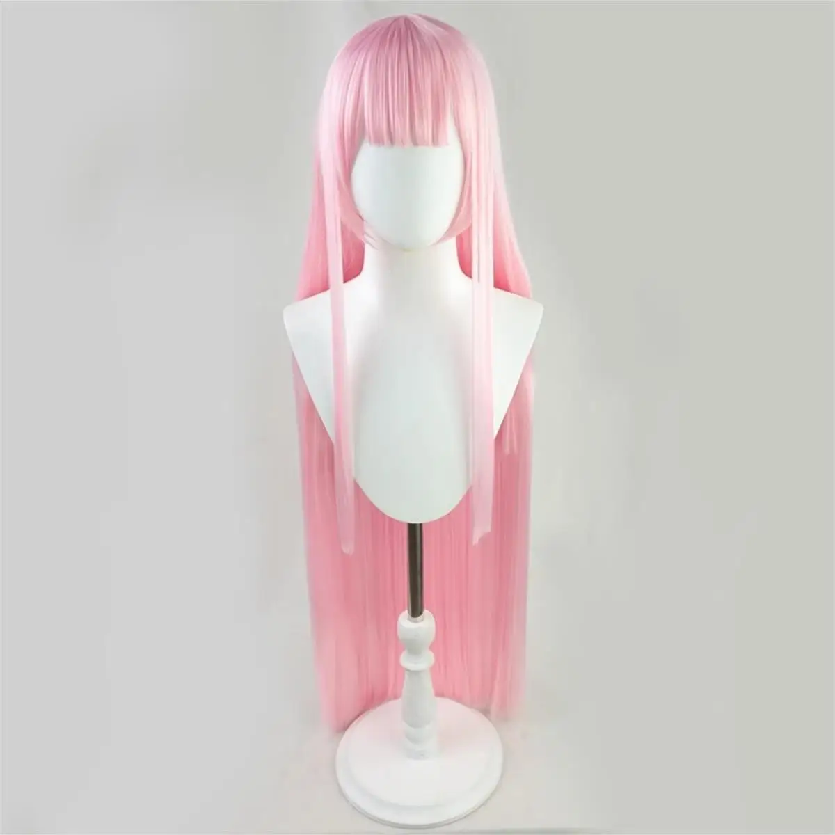 Pink Straight Long Wig Synthetic Hair Flat Bangs Cosplay Anime Party Costume Daily Wear Full Wigs for Women Girls