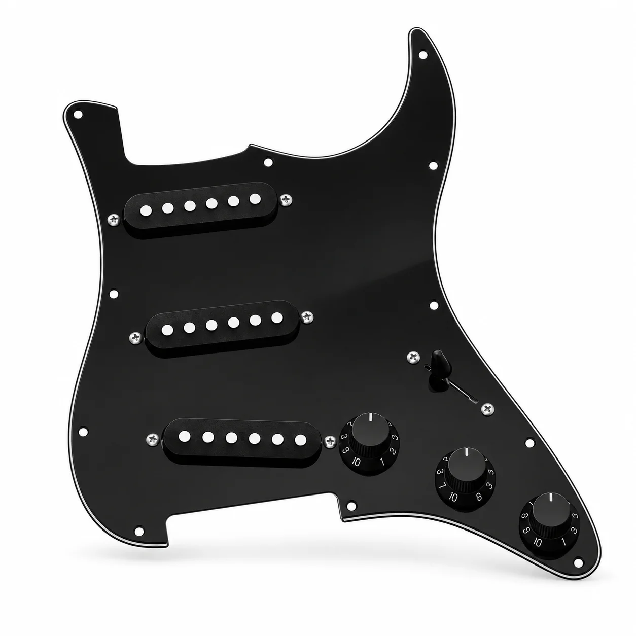 Prewired Electric Guitar Pickguard SSS 3 Single Coil Pickups 5-Way Switch 1 Volume 2 Tone for ST/SQ Style Guitar, Black