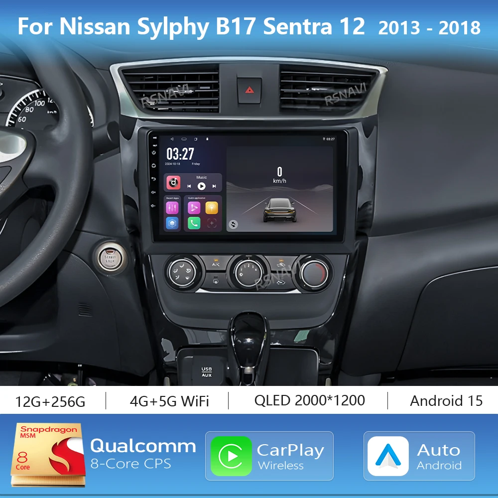 Radio Multimedia para Auto con Pantalla 2K y Android 16 Carplay para Nissan Sylphy B17 Sentra 12 2013 - 2018, Autoradio Estéreo 2 DIN