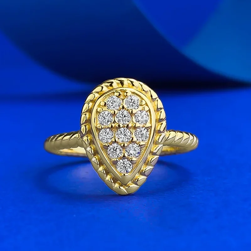 

SpringLady 100% серебро S925, позолоченное богемное кольцо в форме капли воды в форме груши для женщин, модное кольцо, ювелирные изделия