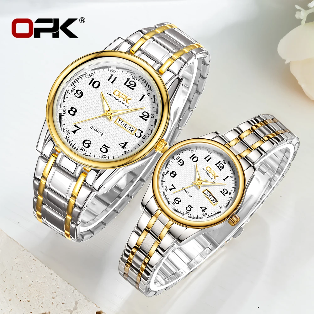 OPK 8110 Couple Watches for Men And Women LuxuryTop Brand Lover\'s Watch Waterproof Luminous Stainless Steel Wristwatch Gift