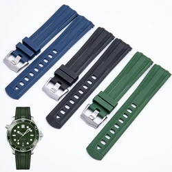 Curved End Rubber Green Blue Black Strap for Omega Seamaster 300  Diving Stainless Steel Buckle Men Replacement Watchbands 20mm