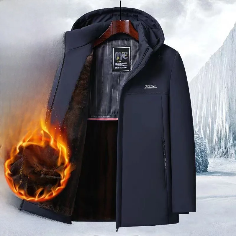 

Men's Parka Coat Quilted Cotton down Jaet Warm Windproof Golden Mink Velvet Busin Casual Outerwear Long Sve Coat