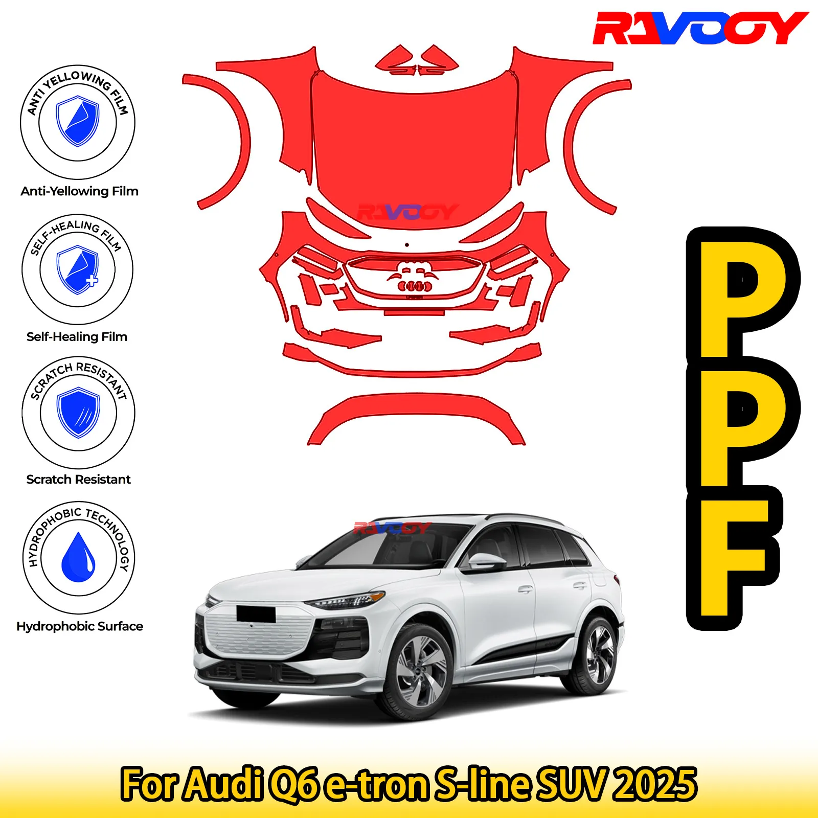 

For Audi Q6 e-tron S-line SUV 2025 Glossy Matte Black Precut front PPF Kit Paint Protection Film