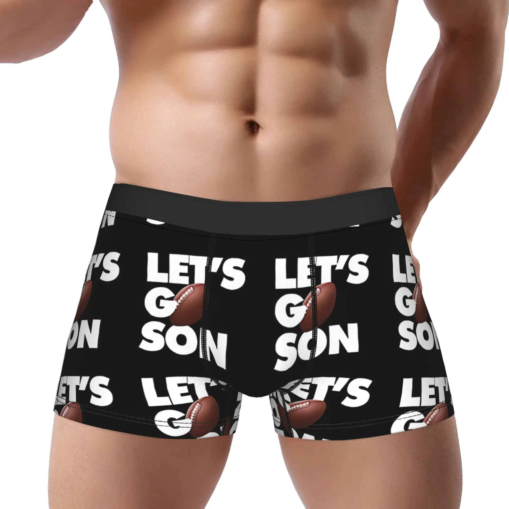 Lets Go My Football Son Unterhosen für Herren, Unterwäsche mit Ball-Print, Shorts, Boxershorts