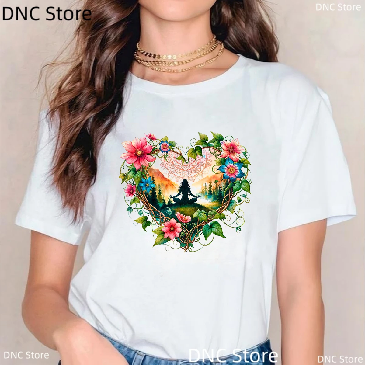 Meditation Yoga Printed T-Shirt Women Fashion Harajuku Shirts Summer O-Neck Short Sleeve Femme Tshirt Yoga Tops Wholesale