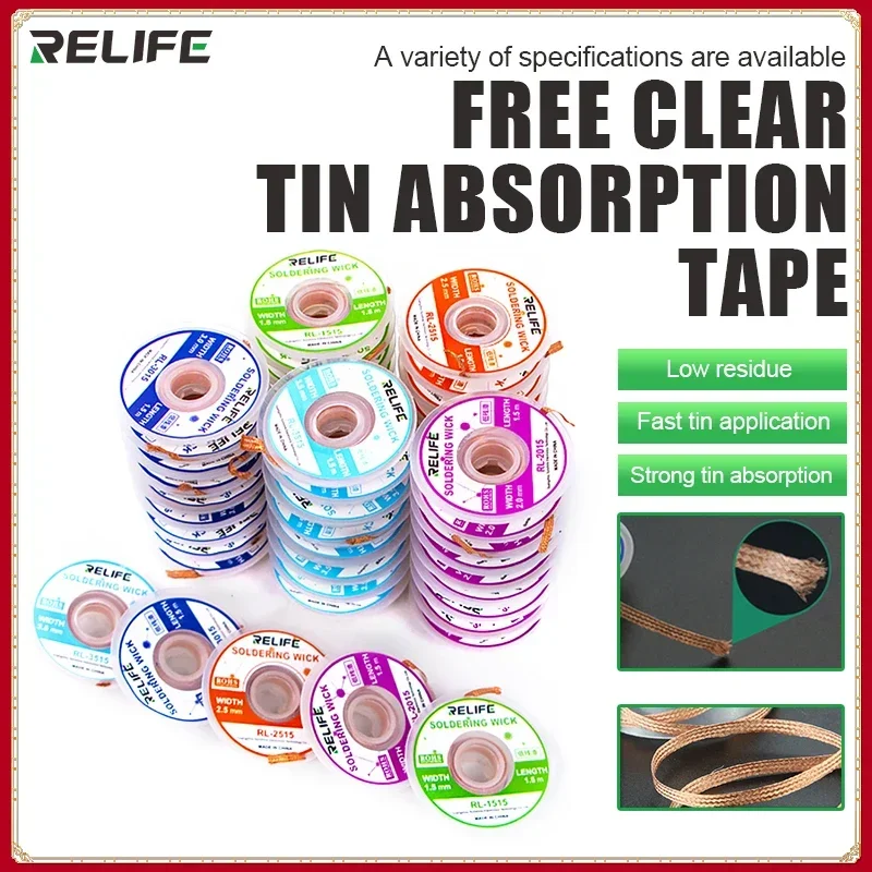 10pcs RELIFE 1.5/2.0/2.5/3.0/3.5mm Desoldering Wire Desoldering Wick Suction Tin Wick Solder Braid Wire Tin for Soldering Tool