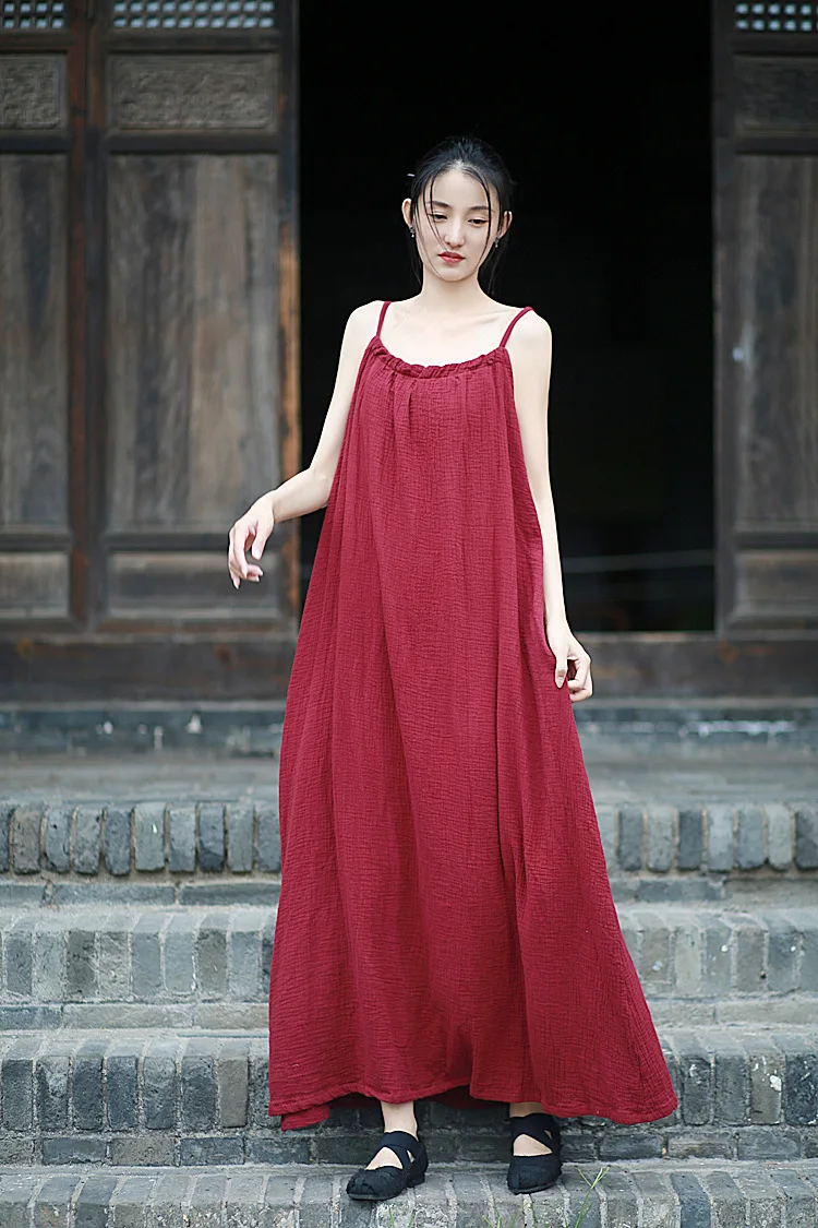 2025 Vestido camisola arrugado de gasa de doble capa con escote plisado, vestido largo, fotografía de viajes, estilo fresco, 5 colores