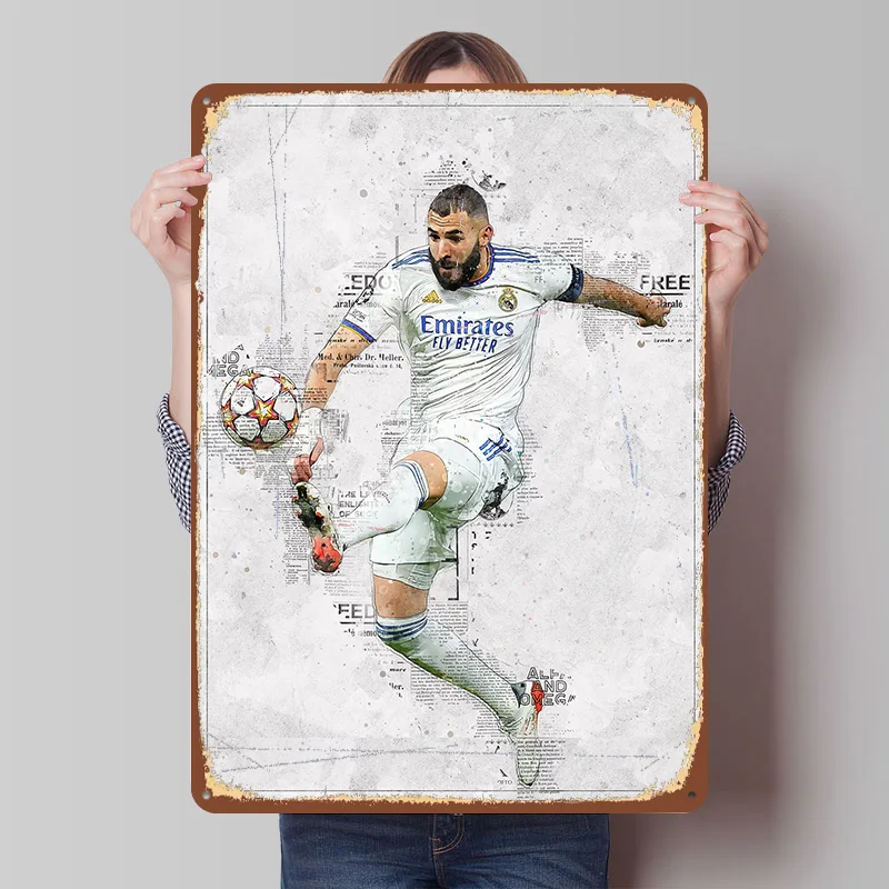 Messi Soccer Ronaldo Tinplate Poster Customized Wall Art Vintage Metal Signs Retro Tin Plaque for Room Decor Men Wand Deko Home
