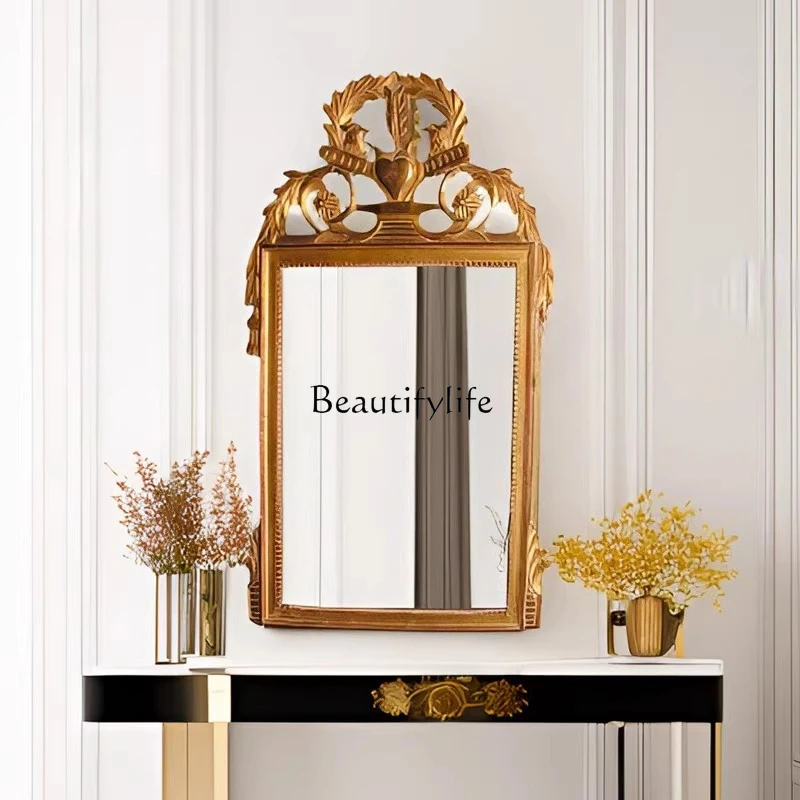 

European retro bathroom vanity mirror wall hanging household bathroom engraved mirror