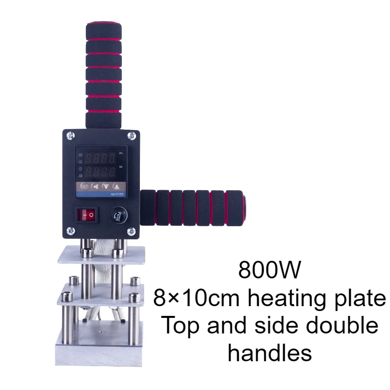 مقبض مزدوج واحد 800 واط صغير يده تغليف 8 × 10 سنتيمتر لوحة التدفئة صندوق خشبي من الجلد جوز الهند آلة التحبير الضغط الساخن
