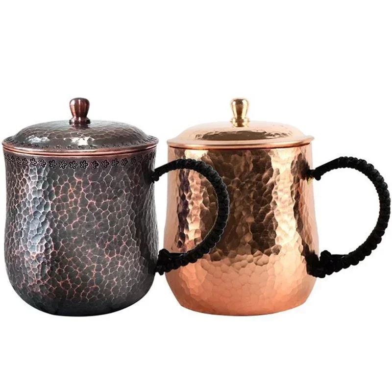 Handcrafted Pure Copper Beer Coffee Cup Milk Mug Retro Weave Handle Thickened 500 ml Water Drinking Cups Drinkware Couple Gifts