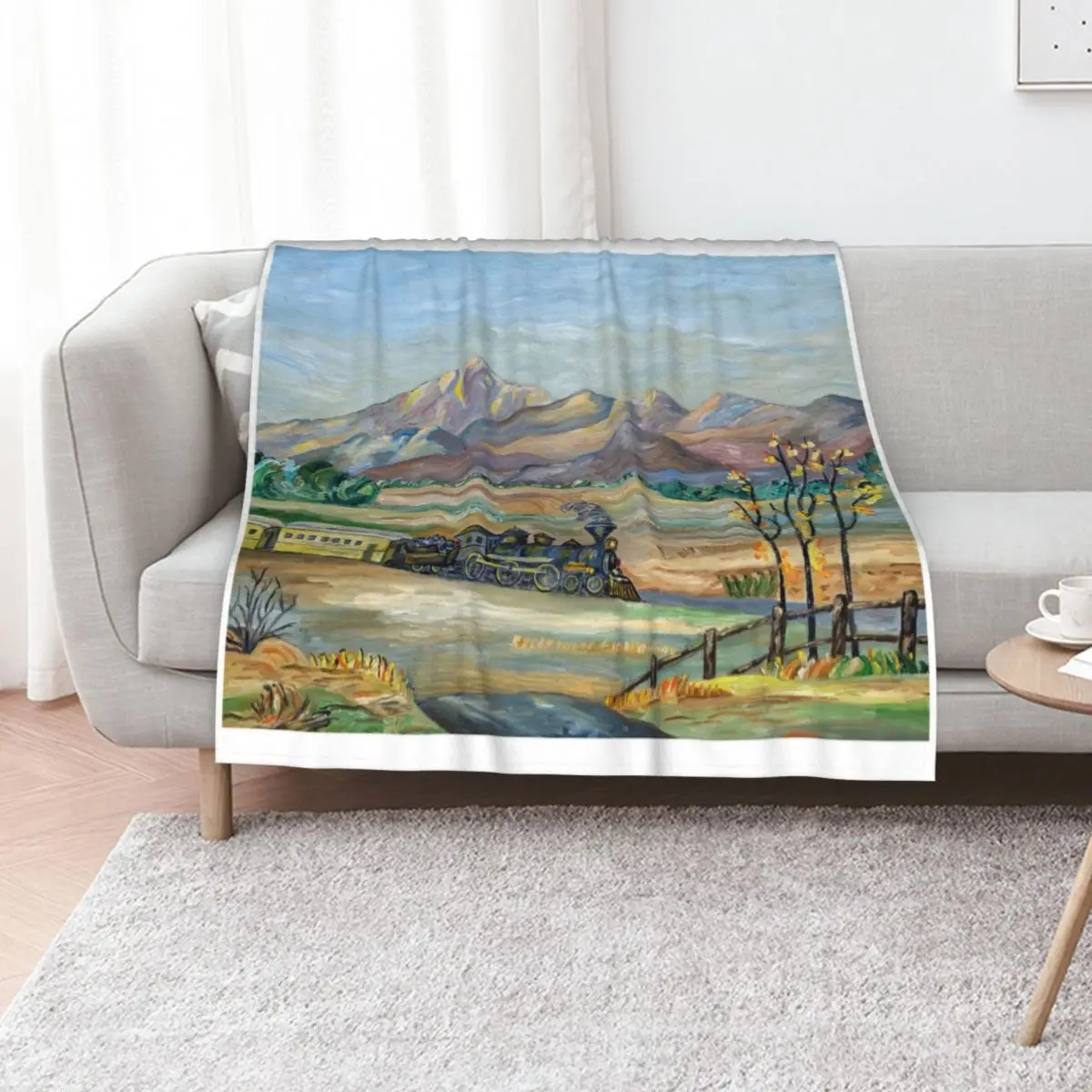 

A Train Moving Through Wild West Naive Painting Throw Blanket Blankets Sofas Of Decoration Softest Kid'S Soft Big Blankets