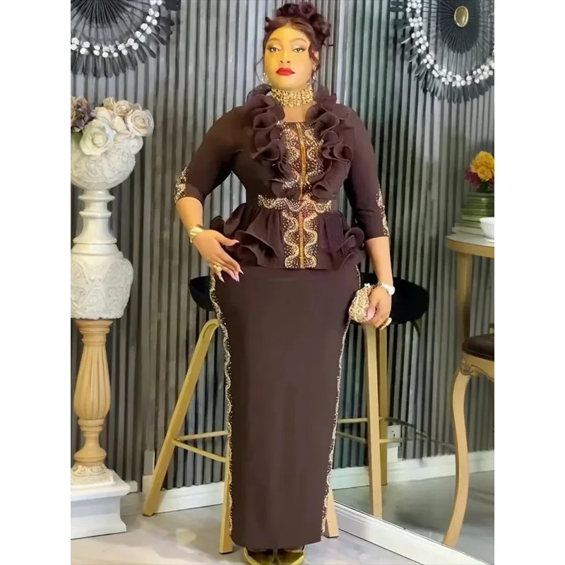 

Элегантные африканские платья для женщин больших размеров, вечерние длинные платья с рюшами, наряды в стиле дашики и анкара, африканская одежда 2026