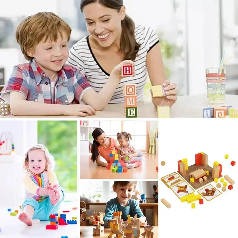 Educational Stacking Toys Geometric Wooden Building Blocks Building Bricks Set Multipurpose Learning Toys for Enhance Hands-On