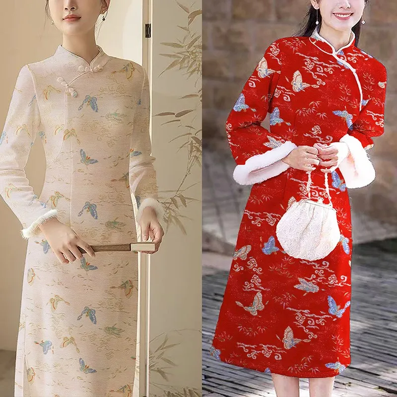 Национальная ветерная ни-пряжа Hanfu Cheongsam, жаккардовая шелковая атласная одежда