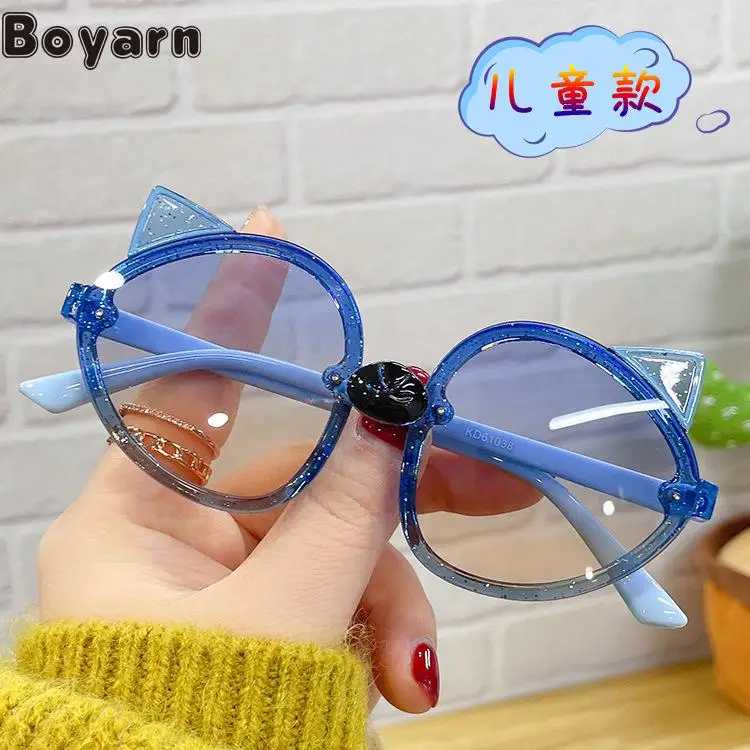 Boyarn New Candy Color Children's Glasses Personality Glitter Powder Decoration Trend Children's Glasses Cute Cartoon Fox Ears S