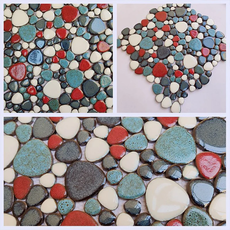 30X30Cm السيراميك حصاة فسيفساء البلاط المضادة للانزلاق مقاوم للماء للحمامات سبا حمامات جدار الطابق ديكور الأزرق الأبيض بلاط ورقة
