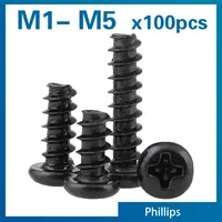 100 unids/lote tornillo autorroscante de cabeza plana empotrada cruzada M1 M1.2 M1.4 M1.7 M2 M2.3 M2.6 M3 M3.5 M 4 M5 Phillips de acero al carbono negro