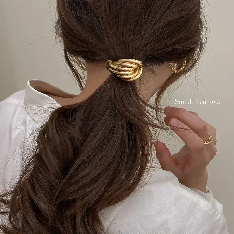 Metal Round Hair Ties Ponytail Rope Gold Color Hair Rope Elastic Hair Band for Women Fashion Jewelry Headwear Korean Accessories