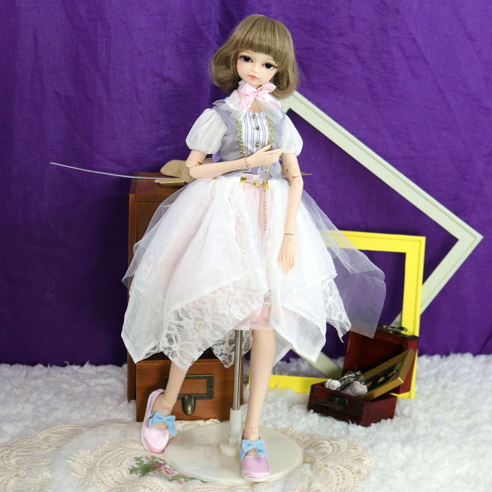 Boneca DBS 1/4 BJD com Corpo de Juntas Mecânicas e Maquiagem, Incluindo Peruca, Olhos e Roupas para Meninas Reborn